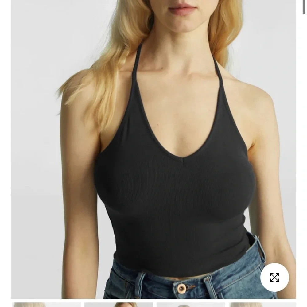 NEW OGL Move XL Light Cotton Rib SkinKiss Spaghetti Halter Tank Top‎ Black
